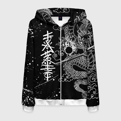 Мужская толстовка на молнии БЕЛЫЙ ДРАКОН ЯПОНИЯ WHITE DRAGON / 3D-Белый – фото 1