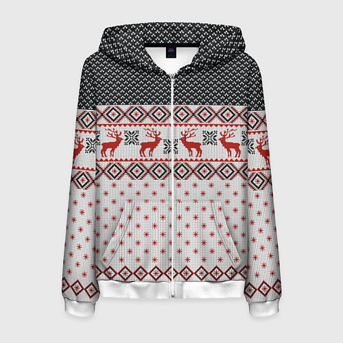 Мужская толстовка на молнии НОВОГОДНИЙ УЗОР / 3D-Белый – фото 1