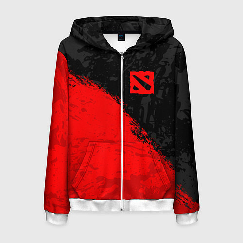 Мужская толстовка на молнии DOTA 2 RED LOGO, БРЫЗГИ КРАСОК / 3D-Белый – фото 1