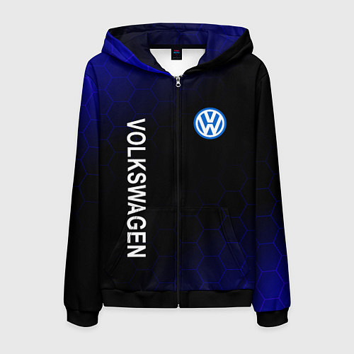 Мужская толстовка на молнии VOLKSWAGEN ЧЕРНО СИНИЕ СОТЫ / 3D-Черный – фото 1