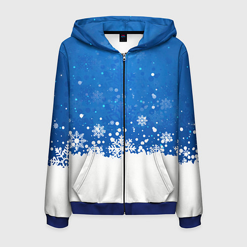 Мужская толстовка на молнии Снежинки - С Новым Годом / 3D-Синий – фото 1