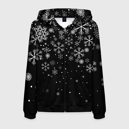 Мужская толстовка на молнии Снежинки - С Новый год / 3D-Черный – фото 1