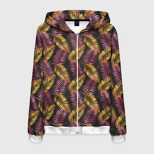 Мужская толстовка на молнии Тропические листья pink / 3D-Белый – фото 1