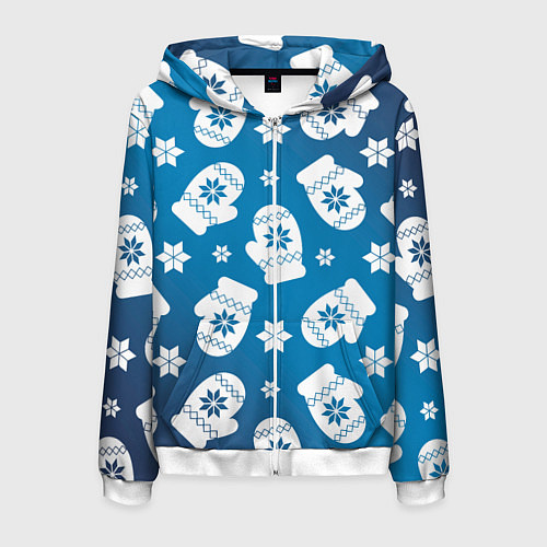 Мужская толстовка на молнии Новогодние варежки паттерн / 3D-Белый – фото 1