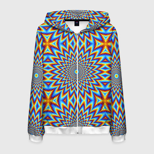 Мужская толстовка на молнии Пульсирующий синий цветок иллюзия движения / 3D-Белый – фото 1