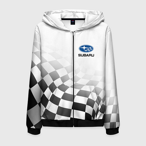 Мужская толстовка на молнии Subaru, Субару Спорт, Финишный флаг / 3D-Черный – фото 1