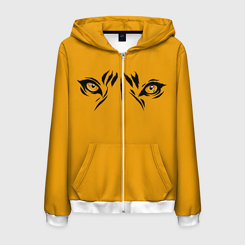 Мужская толстовка на молнии Взгляд тигра fire theme / 3D-Белый – фото 1