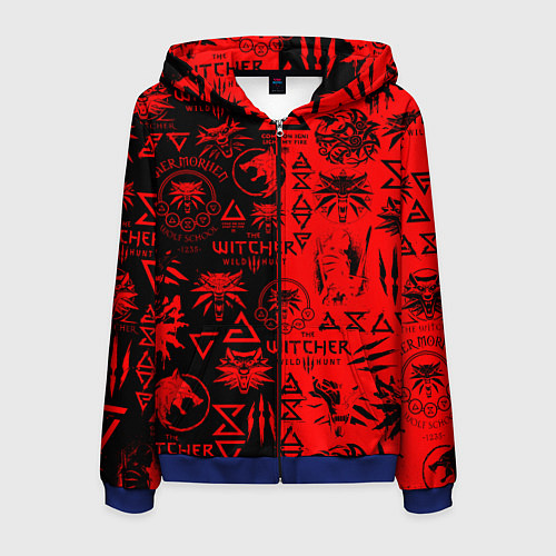Мужская толстовка на молнии THE WITCHER LOGOBOMBING BLACK RED / 3D-Синий – фото 1