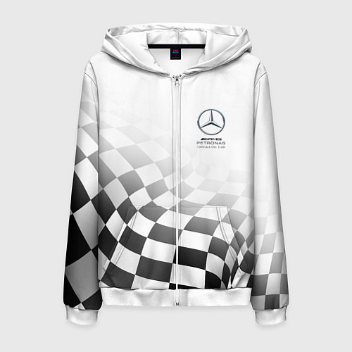 Мужская толстовка на молнии MERCEDES, МЕРСЕДЕС СПОРТ, ФИНИШНЫЙ ФЛАГ, ФОРМУЛА 1 / 3D-Белый – фото 1