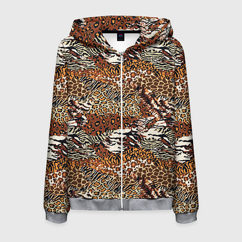 Мужская толстовка на молнии Шкуры Диких Животных / 3D-Меланж – фото 1