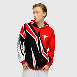 Толстовка 3D на молнии мужская TESLA MOTORS RED LINE ТЕСЛА, цвет: 3D-красный — фото 2