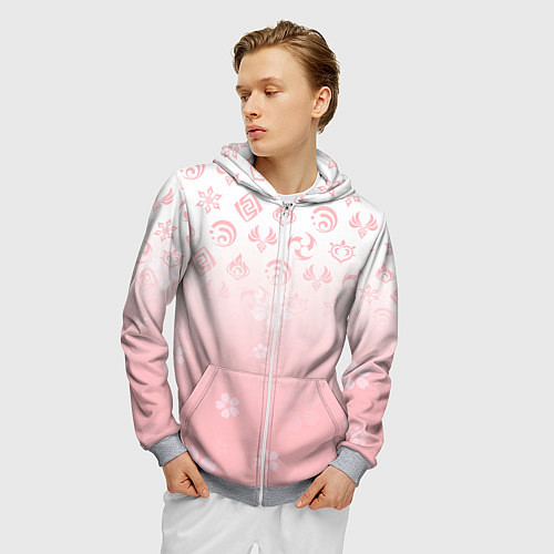 Мужская толстовка на молнии ГЕНШИН ИМПАКТ ЯПОНИЯ САКУРА ЦВЕТОК / 3D-Меланж – фото 3