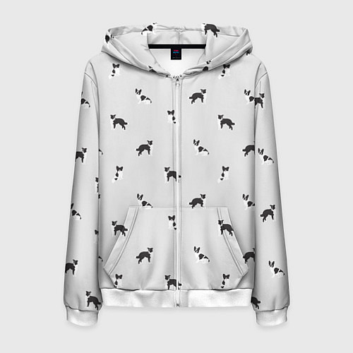 Мужская толстовка на молнии Черно-белые собачки паттерн / 3D-Белый – фото 1