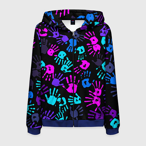 Мужская толстовка на молнии Следы неоновых рук / 3D-Синий – фото 1