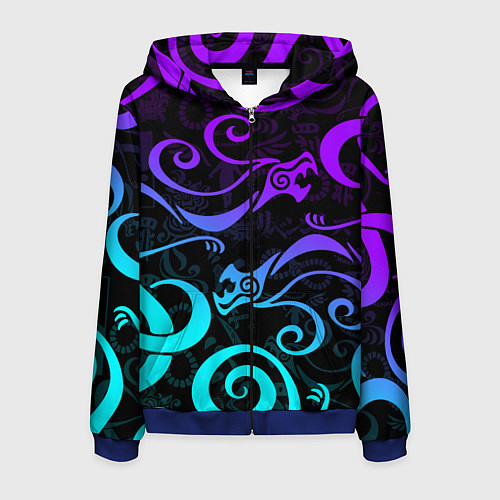 Мужская толстовка на молнии НЕОНОВОЕ ТАТУ ДРАКЕНА УЗОР / 3D-Синий – фото 1