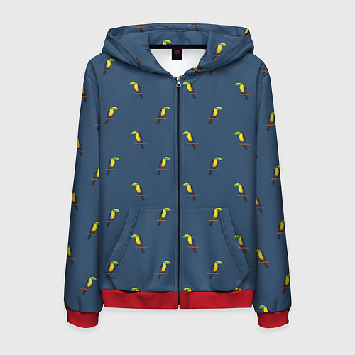 Мужская толстовка на молнии Тукан паттерн / 3D-Красный – фото 1