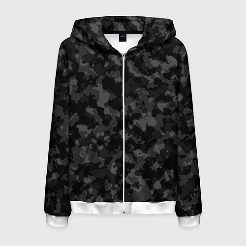 Мужская толстовка на молнии ТЁМНЫЙ КАМУФЛЯЖ / 3D-Белый – фото 1