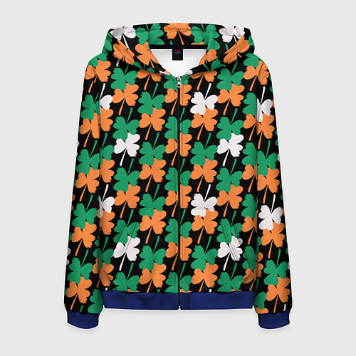 Мужская толстовка на молнии Клевер в цветах Ирландского флага паттерн / 3D-Синий – фото 1