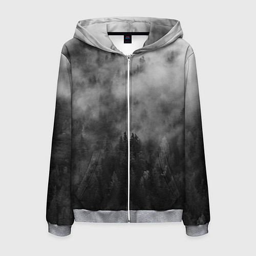 Мужская толстовка на молнии ТУМАН НАД ЛЕСОМ МРАЧНО / 3D-Меланж – фото 1