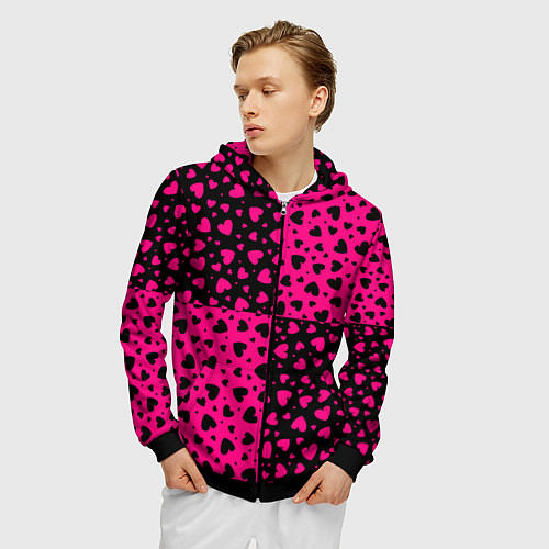 Мужская толстовка на молнии Черно-Розовые сердца / 3D-Черный – фото 3