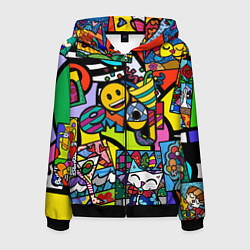 Толстовка 3D на молнии мужская Romero Britto - emoji, цвет: 3D-черный