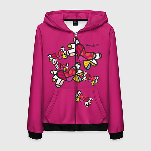 Мужская толстовка на молнии Romero Britto - flying hearts / 3D-Черный – фото 1