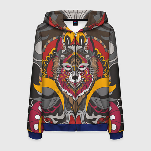 Мужская толстовка на молнии Этника Волк Узоры / 3D-Синий – фото 1