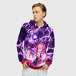 Толстовка 3D на молнии мужская Genshin Impact - Яэ и Эи, цвет: 3D-красный — фото 2