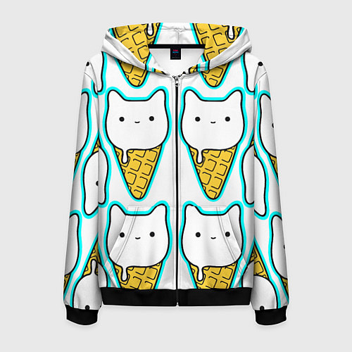 Мужская толстовка на молнии Гигантские коты мороженое / 3D-Черный – фото 1