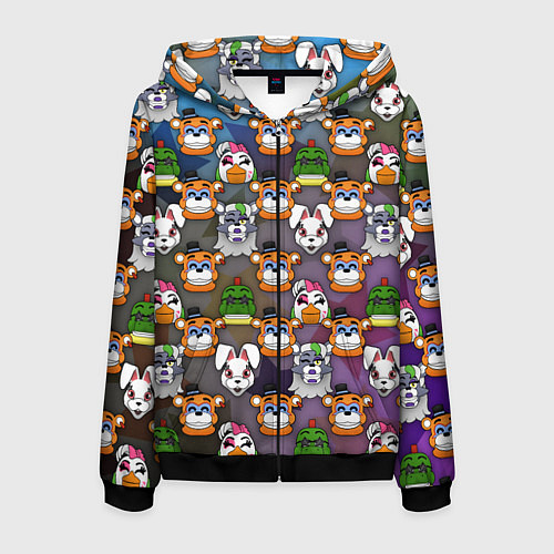 Мужская толстовка на молнии Фредди, Рокси, Ванни, Чика и Монтгомери / 3D-Черный – фото 1