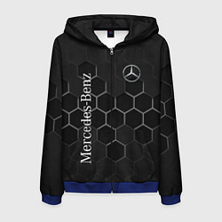 Толстовка 3D на молнии мужская Mercedes-Benz black соты, цвет: 3D-синий