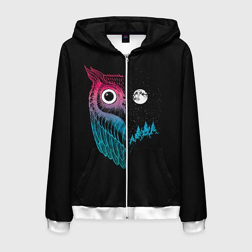 Мужская толстовка на молнии Ночная сова Градиент / 3D-Белый – фото 1