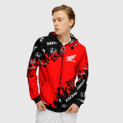 Толстовка 3D на молнии мужская Honda нарисованный огонь, цвет: 3D-черный — фото 2