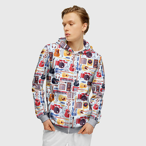 Мужская толстовка на молнии Рок Музыкант / 3D-Меланж – фото 3