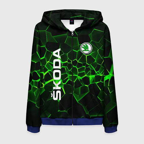 Мужская толстовка на молнии Skoda: Неоновые трещины / 3D-Синий – фото 1