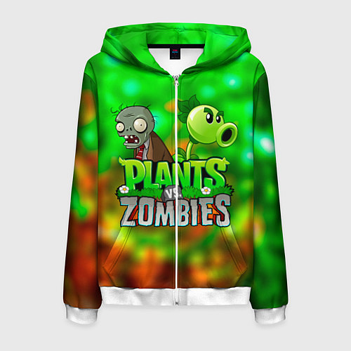 Мужская толстовка на молнии Plants vs Zombies горохострел и зомби / 3D-Белый – фото 1