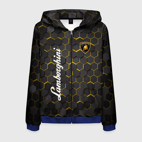 Мужская толстовка на молнии Lamborghini - Золотые соты / 3D-Синий – фото 1