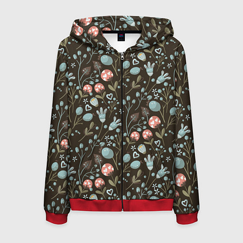 Мужская толстовка на молнии Цветы и ягоды паттерн / 3D-Красный – фото 1