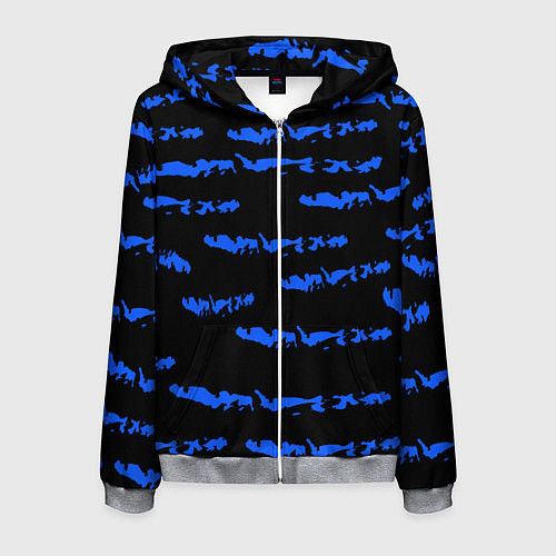 Мужская толстовка на молнии Полосатый синий с черным как водяной тигр / 3D-Меланж – фото 1