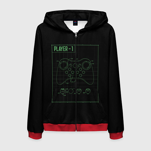 Мужская толстовка на молнии Джойстик Player One / 3D-Красный – фото 1