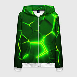Толстовка 3D на молнии мужская 3D ПЛИТЫ НЕОН NEON GREEN HEXAGON РАЗЛОМ, цвет: 3D-белый