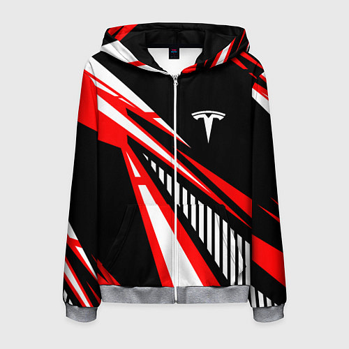 Мужская толстовка на молнии ТЕСЛА - RED SPORT / 3D-Меланж – фото 1