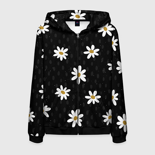 Мужская толстовка на молнии Daisies Ромашки / 3D-Черный – фото 1