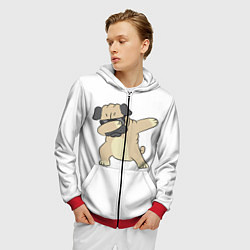 Толстовка 3D на молнии мужская Дэббинг дог мопс, Dabbing dog, цвет: 3D-красный — фото 2
