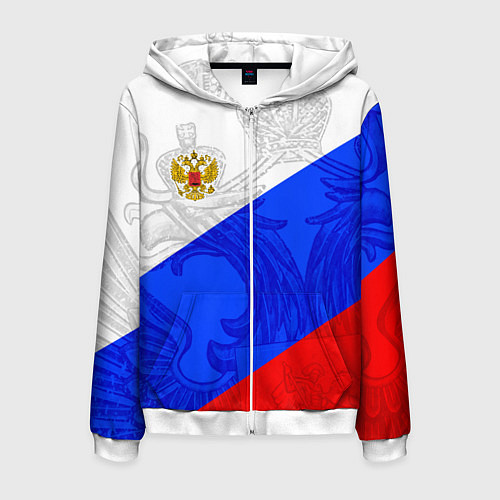 Мужская толстовка на молнии Российский герб: триколор / 3D-Белый – фото 1