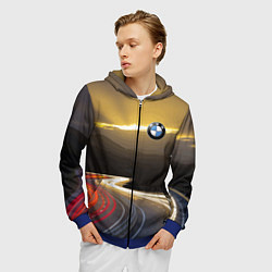 Толстовка 3D на молнии мужская BMW Night route, цвет: 3D-синий — фото 2