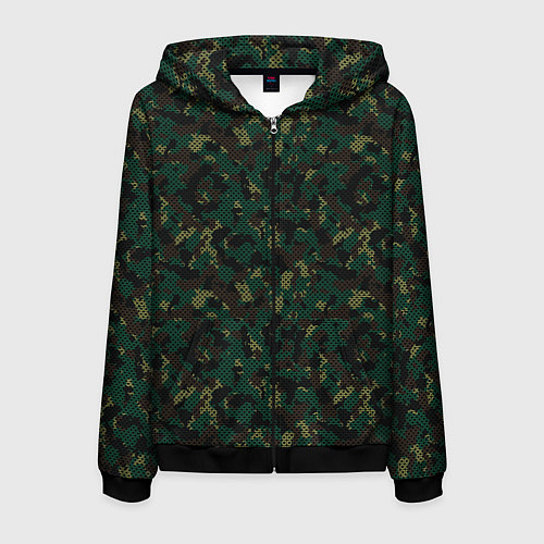 Мужская толстовка на молнии Тёмно-Зелёный Сеточный Камуфляж / 3D-Черный – фото 1