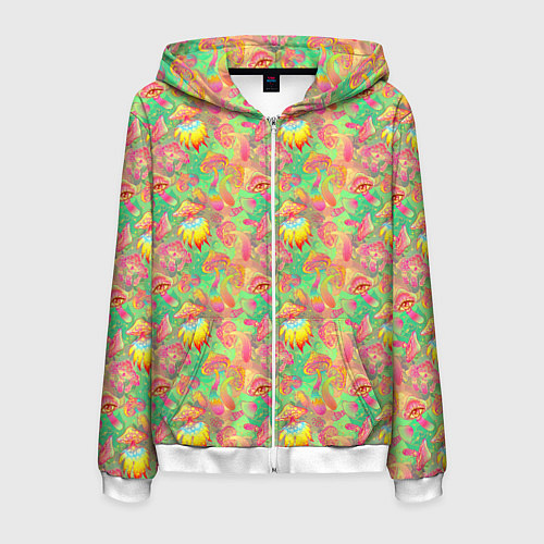 Мужская толстовка на молнии Магические Грибы Психоделика / 3D-Белый – фото 1