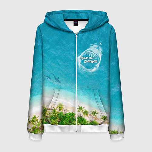 Мужская толстовка на молнии Акула - пасть / 3D-Белый – фото 1