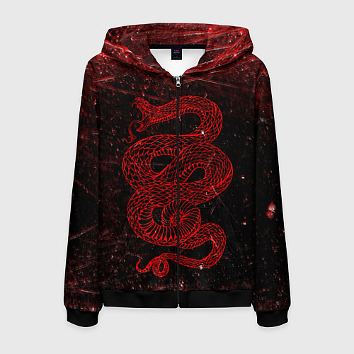 Мужская толстовка на молнии Красная Змея Red Snake Глитч / 3D-Черный – фото 1